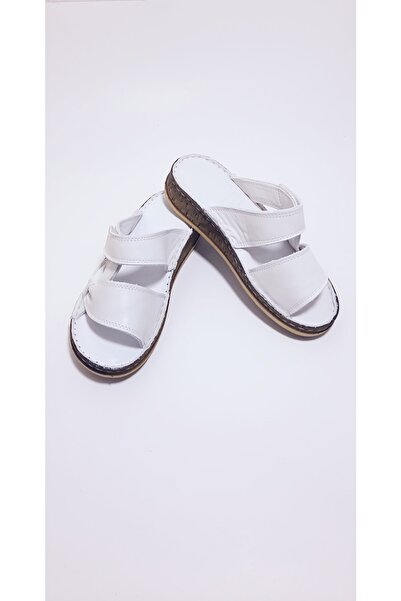 KAPAR Παντόφλες από 100% γνήσιο δέρμα εσωτερικά και εξωτερικά σε λευκό χρώμα