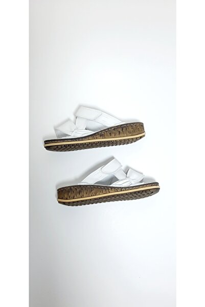 KAPAR Παντόφλες από 100% γνήσιο δέρμα εσωτερικά και εξωτερικά σε λευκό χρώμα