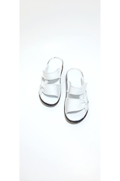 KAPAR Παντόφλες από 100% γνήσιο δέρμα εσωτερικά και εξωτερικά σε λευκό χρώμα