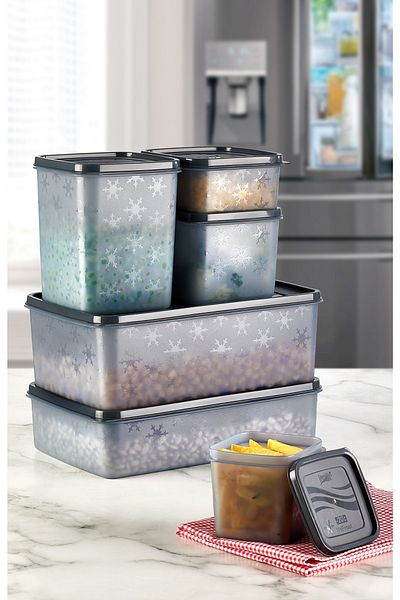 Vienev Crystal Set of 6 No Frost Storage Container Freezer and Freezer Storage Container Anthracite