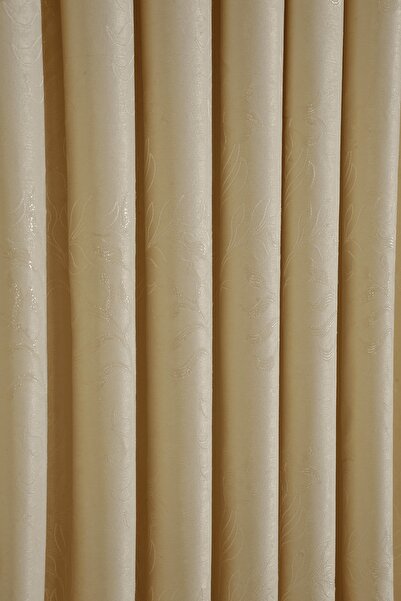 VANESSA PERDE Soft Zemin Üzerine Kendinden Desenli Kırışmaz 1x3 Sık Pileli Ju...