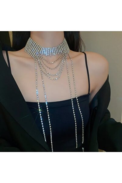 HOSBUTIK Silver Design Jewelled Silver Necklace