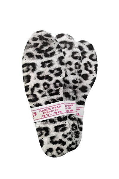 Rasim Uyar 1 Çift Siyah Beyaz Leopar Desenli 3 Katmanlı Patik Tabanı - Delikl...