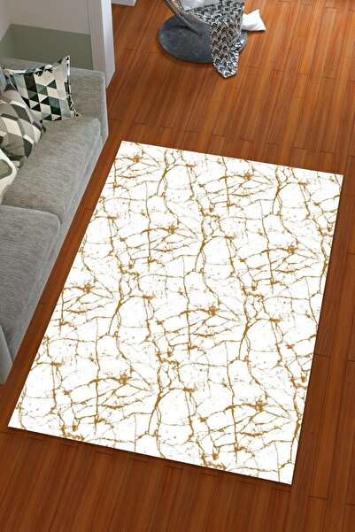 Miray Tekstil غطاء سجادة مرن بنمط رخامي حريري مخملي ذهبي اللون