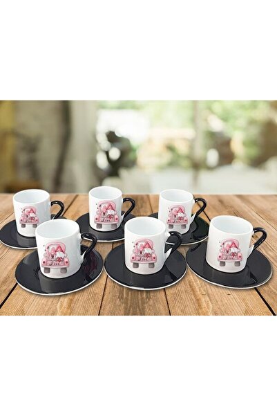 LADİJİTAL BASKI ÇÖZÜMLERİ Yılbaşı Görselli Siyah 6 Kişilik Türk Kahvesi Finca...