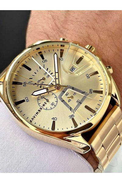 Navimarine Gold Color Functional Steel Strap Men's Wristwatch Bracelet Gift