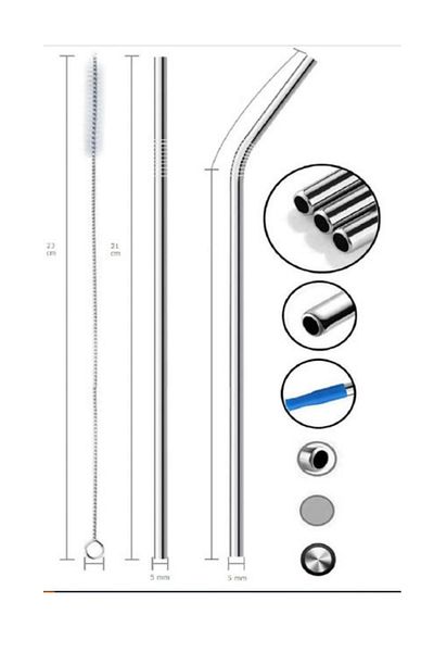 WAPPA Steel Straw Stainless Steel Metal Soft Drink Straw and Straw Cleaning Brush Set