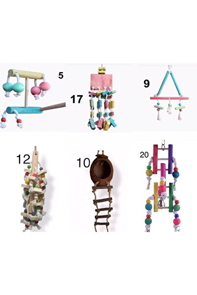 SERTİCARET Kafes Içi Papağan Muhabbet Kuşu 6'lı Oyuncak Seti