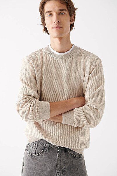 Mavi Erkek Bisiklet Yaka Bej Kazak 0710030-81964