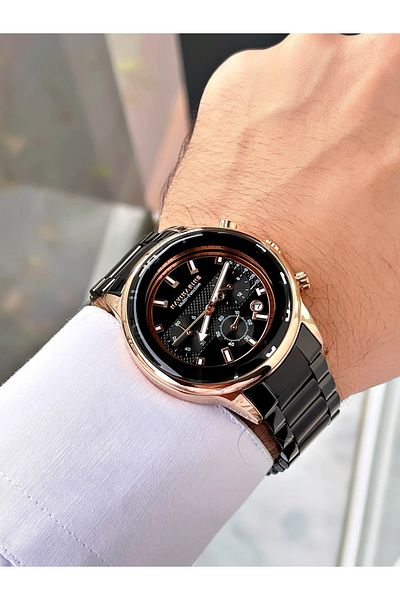 Navimarine Black Color Functional Steel Strap Men's Wristwatch Bracelet Gift