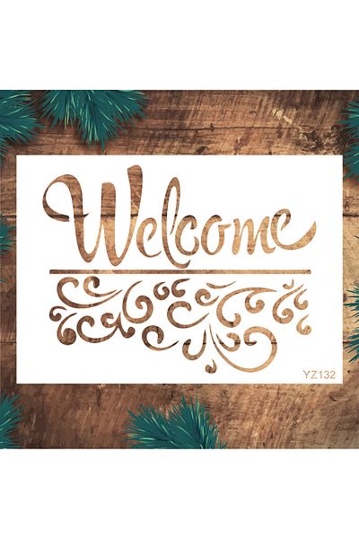STENCİLTASARIM Stencil Design Yz132 Welcome Wall Wooden Glass Painting Pattern