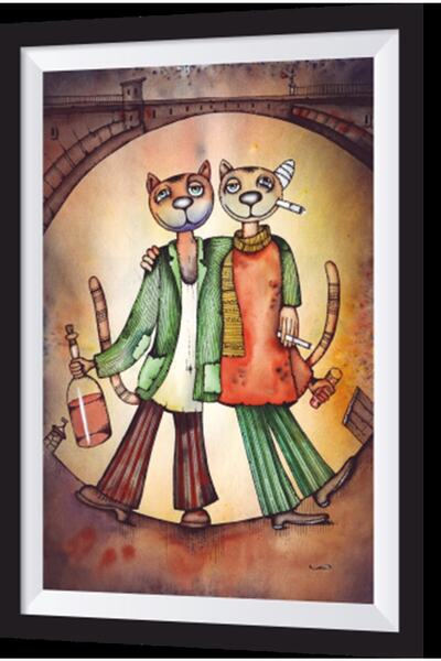 Hayat Poster Ayyaş mačka s Umjetnički okvir Izgled drvene slike