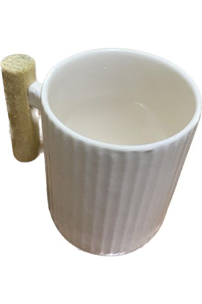 Elif Woody Wooden Handle Cream Mug605455
