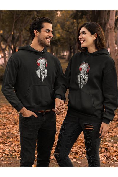 HobyUsa Hanorac negru unisex Hanorac cu glugă imprimat Albert Einstein