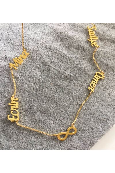 GÜMÜŞ Has Altın Kaplama 4 Isimli Sons*uzluk Has Altın Kaplama Kolye