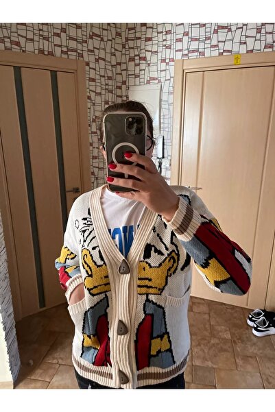 Köstebek Harajuku Fashion Kawaii Daffy Duck Oversize Cardigan