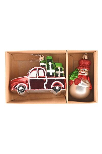 Karaca Home New Year Yeni Yıl Gift Truck & Snowman 2 Parça Ağaç Süsü Seti