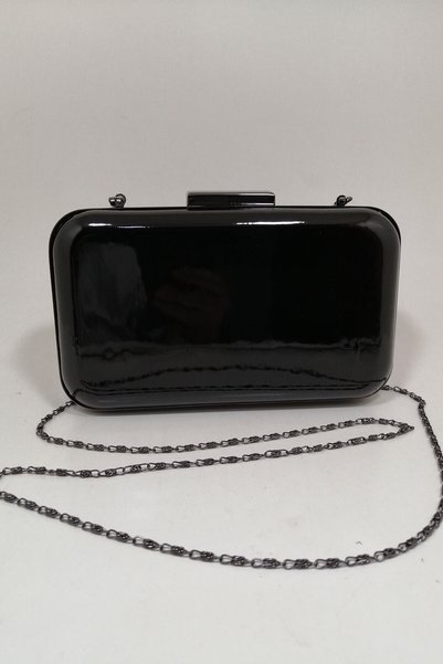 PARKTAN Rugan Siyah Abiye Clutch Portföy Çanta