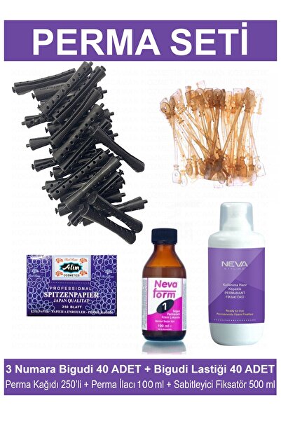 Kocaman Kozmetik Perma Bigudi Full Set No: 3 (40 Bigudi 40 Lastik Perma Kağıdı Perma Ilacı + Sabitleyici Fiksatör)