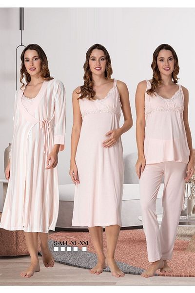 by İGP Women's Salmon Pregnant Maternity Dressing Gown Nightgown Pajamas Set of 4 Effortt