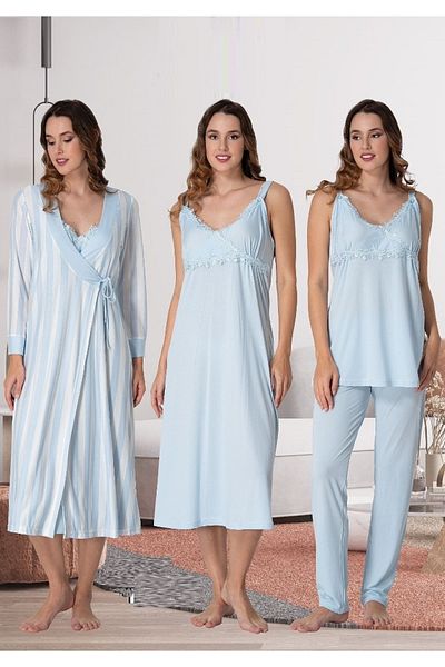 by İGP Women's Blue Maternity Maternity Dressing Gown Nightgown Pajamas Set of 4 Effortt