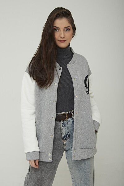 CNG MODA Kadın Siyah D Nakışlı Çıtçıtlı Kolej Ceket