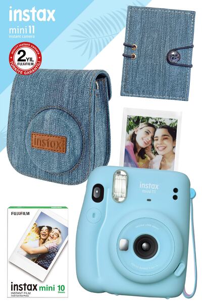 Fujifilm Instax Mini 11 Mavi Fotoğraf Makinesi Ve Jean Aksesuarlı