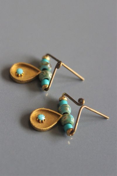 delay art Ethnic Authentic Bohemian Turquoise Gold Color Beaded Gemstone Tiny Earrings Handmade Bijoux Jewelry