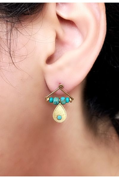 delay art Ethnic Authentic Bohemian Turquoise Gold Color Beaded Gemstone Tiny Earrings Handmade Bijoux Jewelry
