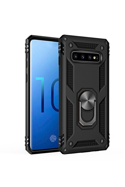 Molly Galaxy S10 Plus Uyumlu Siyah Megatron Yüzüklü Silikon Pc Kılıf