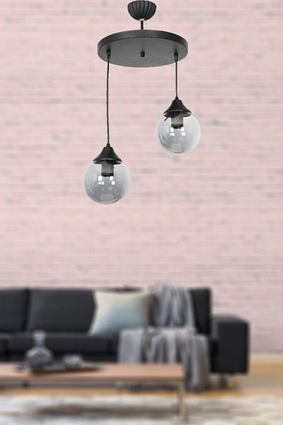 VENON 2-Piece Black Globe Smoke Lighting Moonlight Pendant Lamp - Glass Chandelier