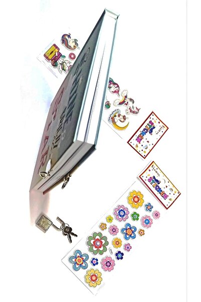 TML Kilitli Günlük Hatıra Defteri + Çiçekli Ve Unicornlu Sticker
