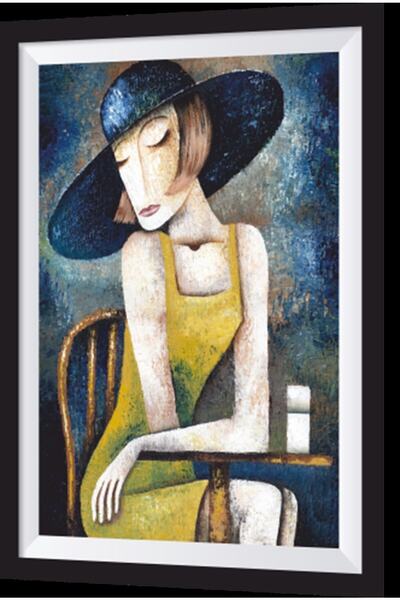 Hayat Poster Simple Elegant Woman Artistic Frame Looking Wooden Painting