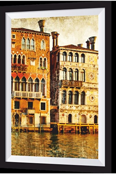 Hayat Poster Venice Houses Wooden Painting with Artistic Frame Appearance