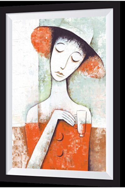 Women's Artistic Frame Wooden Painting with Pink Hat