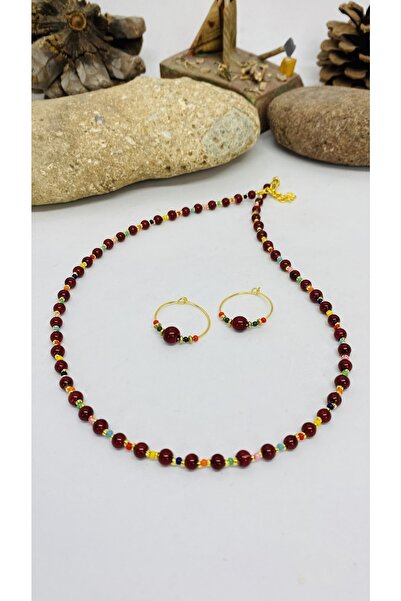 Porsuk Alternatif El Yapımı Tek Sıra Kadın Kolye Küpe Set