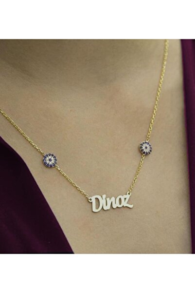 GÜMÜŞ 24 Ayar Altın Kaplama Nazar Boncuklu Isme Özel Kolye