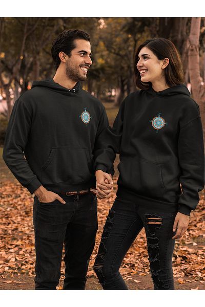 HobyUsa Hanorac negru unisex Hanorac cu glugă Imprimat busolă