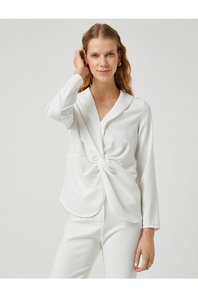 Koton Bluse mit Knotendetail und Schalkragen und langen Ärmeln