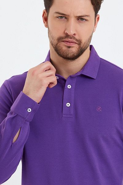 ENQUE Ανδρικό μπλουζάκι Polo Neck Oversize μακρυμάνικο Basic Plum T-shirt