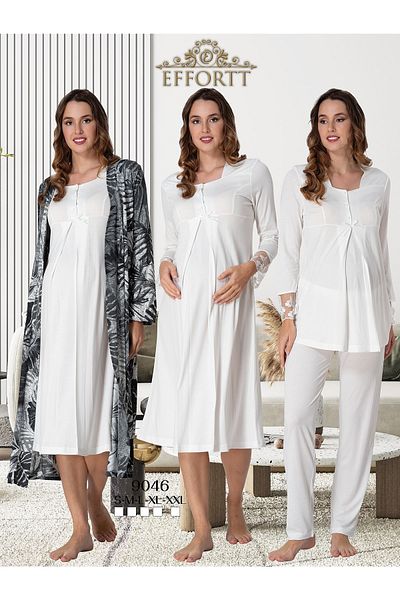 Effortt Maternity Sleepwear Set with Lace Detail Sleeves and Dressing Gowns, Maternity Set
