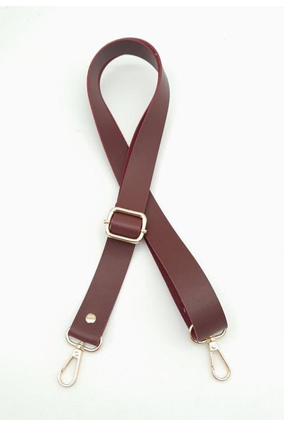 angel çanta aksesuar Faux Leather Adjustable Bag Handle 120x2.4 Cm Claret Red Light Gold Metal