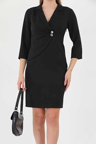 Element's Γυναικείο φόρεμα γραφείου με διπλό γιακά και λεπτομέρεια με κουμπί μπροστά