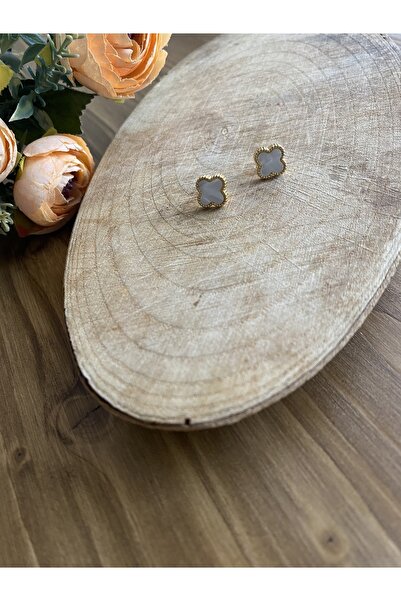 Roze Aksesuar Beyaz Van Cleff Çelik Küpe