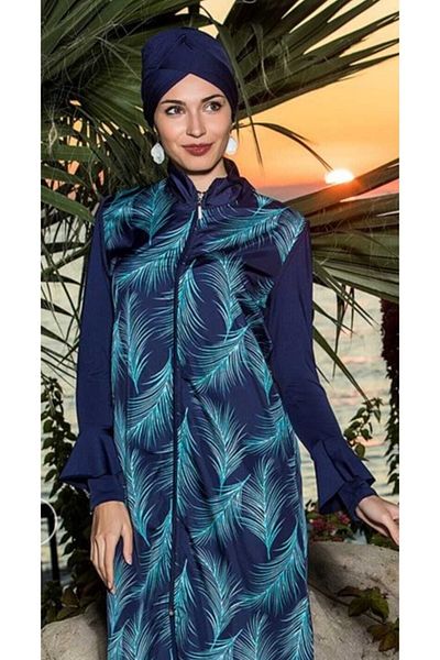 Estiva Parachute Fabric Patterned Full Hijab Swimsuit