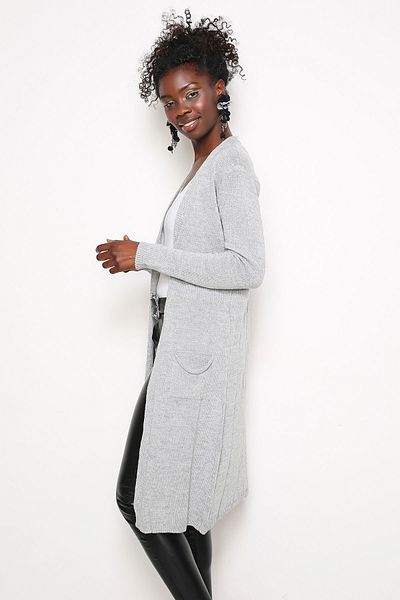 AVORWE Plain Knitted Open Front Cardigan with Pockets