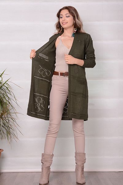 AVORWE Openwork Flower Knitted Open Front Cardigan