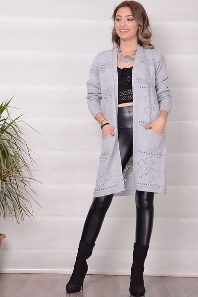 AVORWE Openwork Flower Knitted Open Front Cardigan
