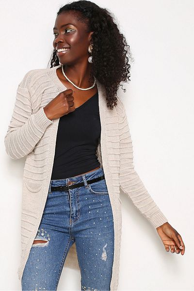 AVORWE Self Striped Open Front Cardigan
