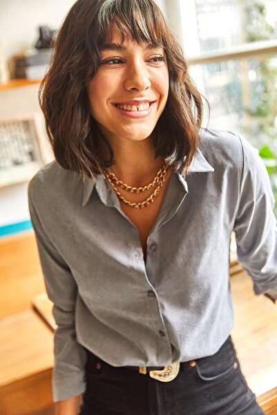 Olalook Women's Silver Stoned Kupra Woven Shirt GML-19001058